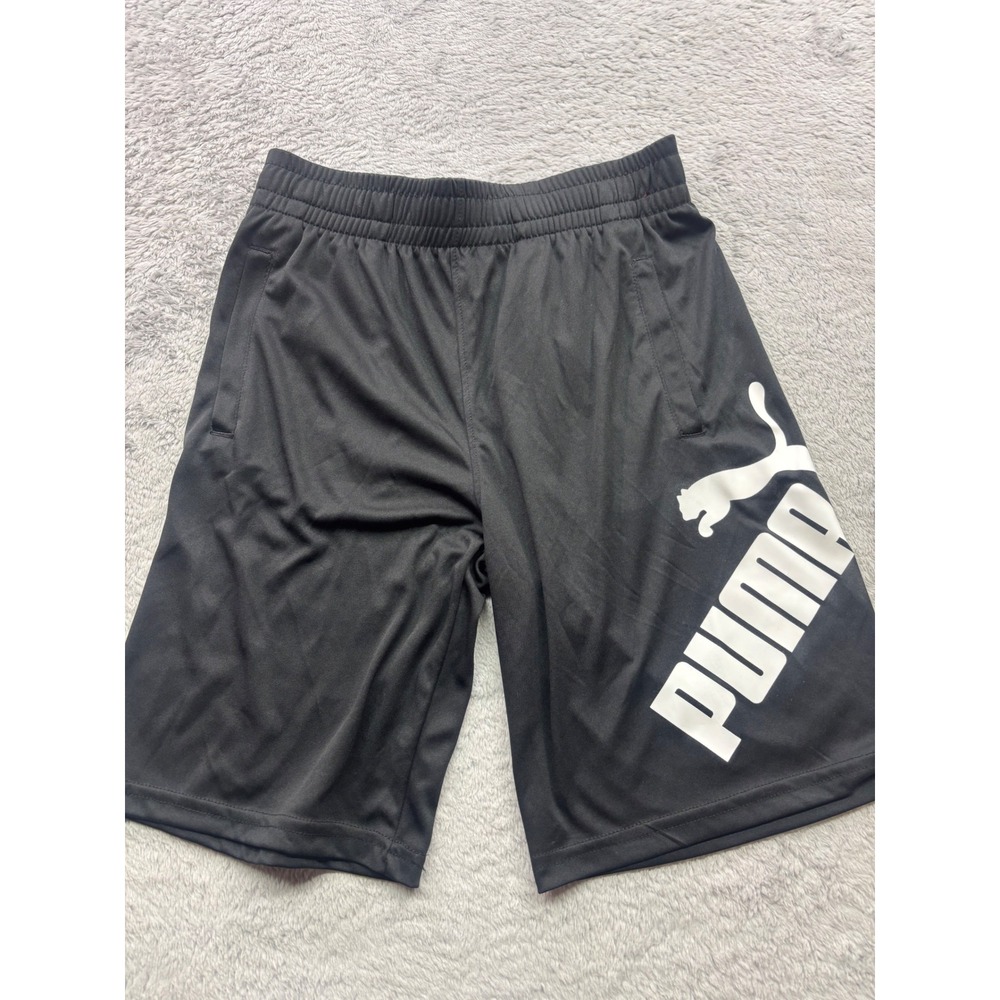 Puma Boys Power Pack Interlock Essential Shorts Black White Logo Size M 10-12